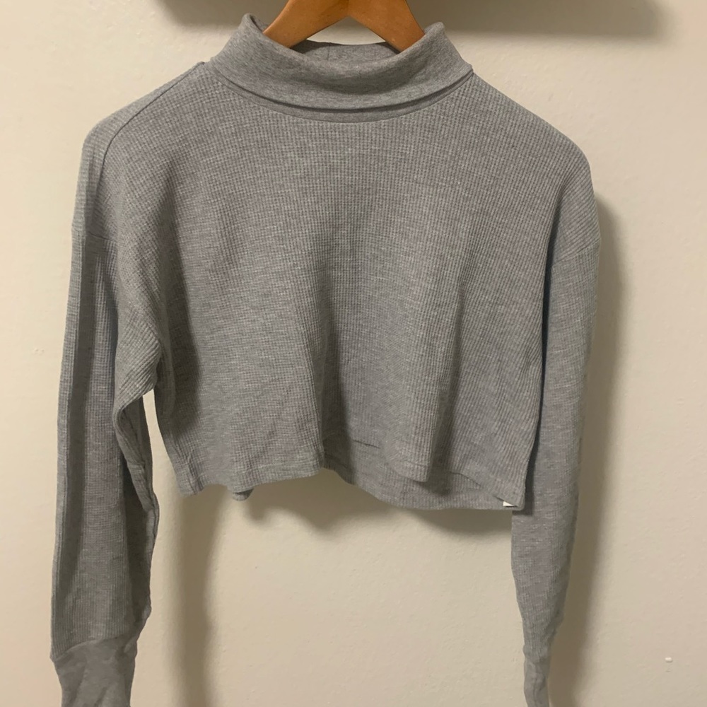 Grey Turtleneck Crop Sweater